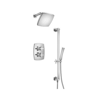 Flusso Two Output Shower Set With Shower Head, Hand Held And Slide Bar In Chrome
