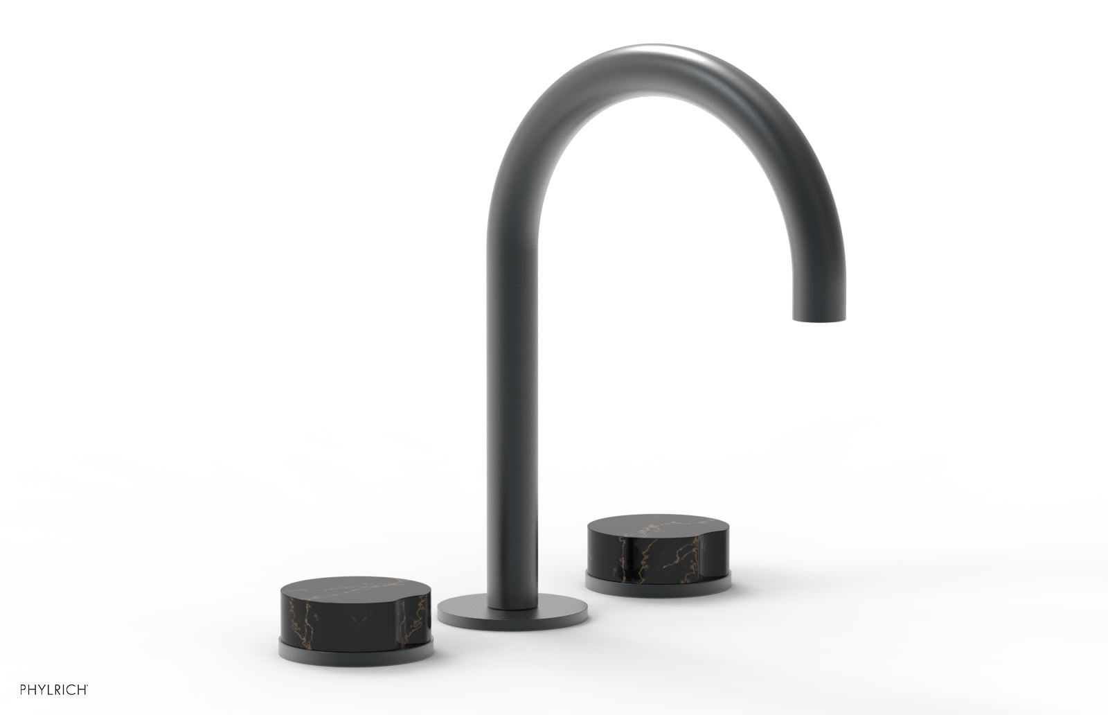 Phylrich CIRC - Widespread Faucet - High Spout, Marble Handles 250-03 - Gun Metal