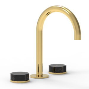 Phylrich CIRC – Widespread Faucet – High Spout, Marble Handles 250-03 – Polished Gold