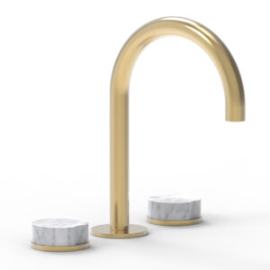 Phylrich CIRC – Widespread Faucet – High Spout, Marble Handles 250-03 – Satin Brass