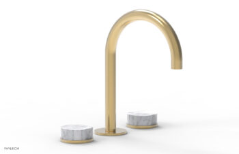 Phylrich CIRC - Widespread Faucet - High Spout, Marble Handles 250-03 - Satin Brass