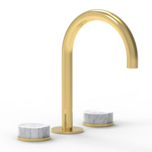 Phylrich CIRC – Widespread Faucet – High Spout, Marble Handles 250-03 – Polished Gold