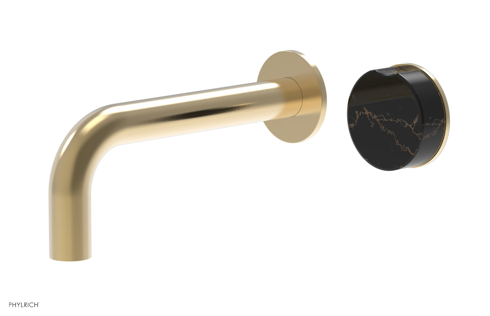 Phylrich CIRC - Single Handle Wall Lavatory Set - Black Marble Handle 250-17 - Satin Brass