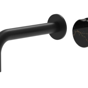 Phylrich CIRC – Single Handle Wall Lavatory Set – Black Marble Handle 250-17 – Matte Black