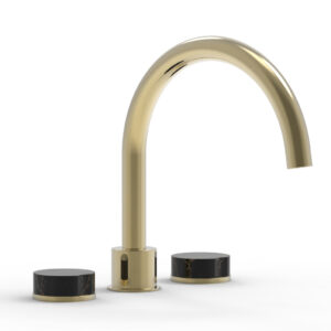 Phylrich CIRC – Deck Tub Set – High Spout Marble Handles 250-42 – Polished Brass Uncoated