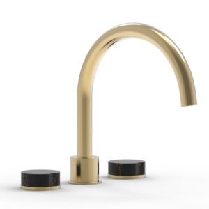 Phylrich CIRC – Deck Tub Set – High Spout Marble Handles 250-42 – Satin Brass