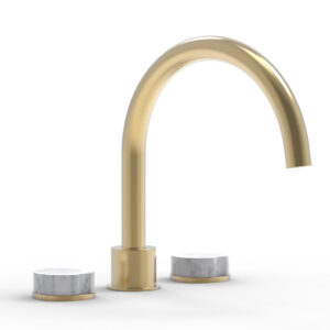 Phylrich CIRC – Deck Tub Set – High Spout Marble Handles 250-42 – Satin Brass