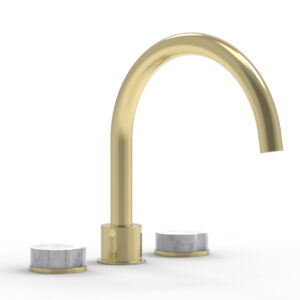 Phylrich CIRC – Deck Tub Set – High Spout Marble Handles 250-42 – Polished Brass