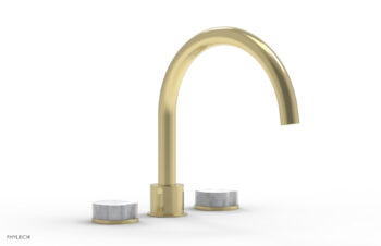 Phylrich CIRC - Deck Tub Set - High Spout Marble Handles 250-42 - Polished Brass