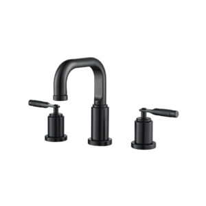 Isenberg Three Hole 8″ Widespread Two Handle Bathroom Faucet In Matte Black