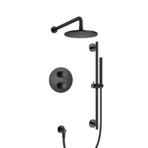 Flusso Two Output Shower Set With Shower Head, Hand Held And Slide Bar In Matte Black
