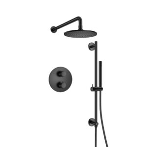 Flusso Two Output Shower Set With Shower Head, Hand Held And Slide Bar In Matte Black