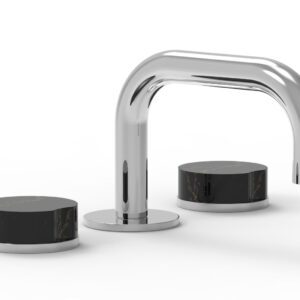 Phylrich CIRC – Widespread Faucet – Low Spout, Marble Handles 250L-03 – Polished Chrome