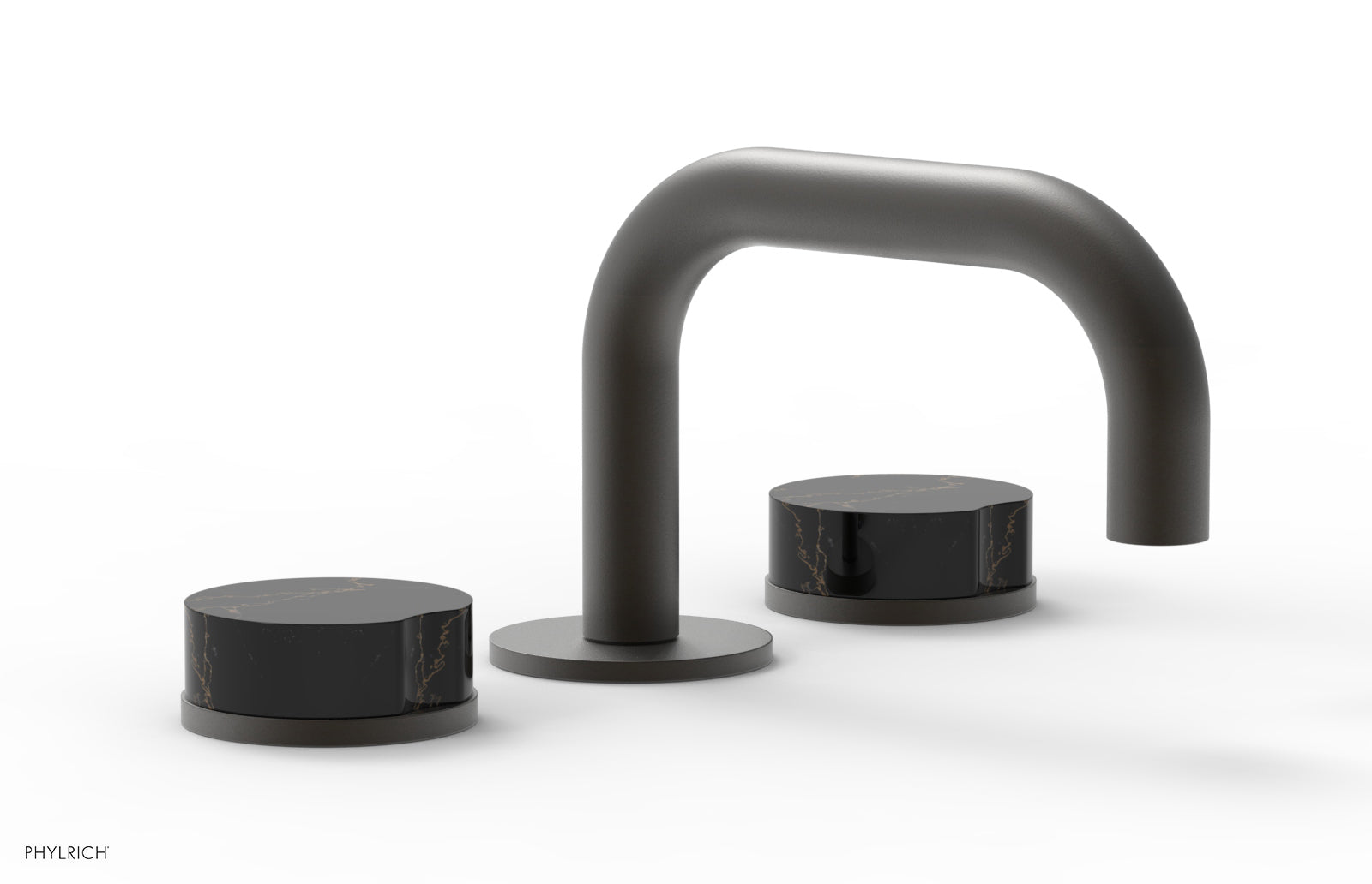 Phylrich CIRC - Widespread Faucet - Low Spout, Marble Handles 250L-03 - Oil Rubbed Bronze