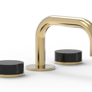 Phylrich CIRC – Widespread Faucet – Low Spout, Marble Handles 250L-03 – Satin Brass