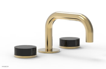 Phylrich CIRC - Widespread Faucet - Low Spout, Marble Handles 250L-03 - Satin Brass