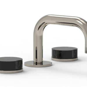 Phylrich CIRC – Widespread Faucet – Low Spout, Marble Handles 250L-03 – Polished Nickel