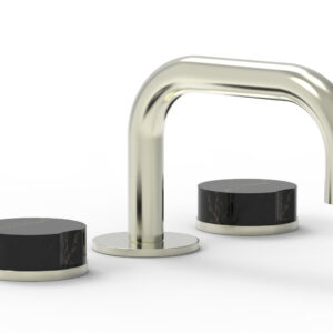 Phylrich CIRC – Widespread Faucet – Low Spout, Marble Handles 250L-03 – Satin Nickel