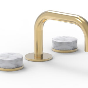Phylrich CIRC – Widespread Faucet – Low Spout, Marble Handles 250L-03 – Satin Brass