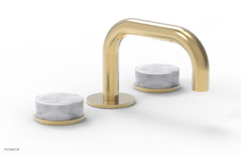 Phylrich CIRC - Widespread Faucet - Low Spout, Marble Handles 250L-03 - Satin Brass