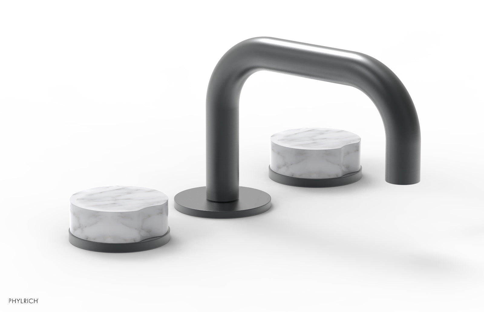 Phylrich CIRC - Widespread Faucet - Low Spout, Marble Handles 250L-03 - Gun Metal