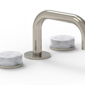 Phylrich CIRC – Widespread Faucet – Low Spout, Marble Handles 250L-03 – Polished Nickel