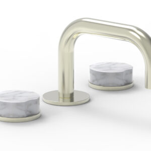 Phylrich CIRC – Widespread Faucet – Low Spout, Marble Handles 250L-03 – Satin Nickel
