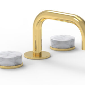 Phylrich CIRC – Widespread Faucet – Low Spout, Marble Handles 250L-03 – Polished Gold