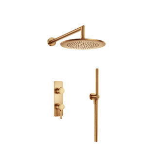 Flusso Two Output Shower Set With Shower Head And Hand Held In Brushed Bronze