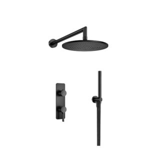 Flusso Two Output Shower Set With Shower Head And Hand Held In Matte Black