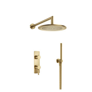 Flusso Two Output Shower Set With Shower Head And Hand Held In Satin Brass