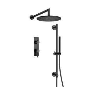 Flusso Two Output Shower Set With Shower Head, Hand Held And Slide Bar In Matte Black