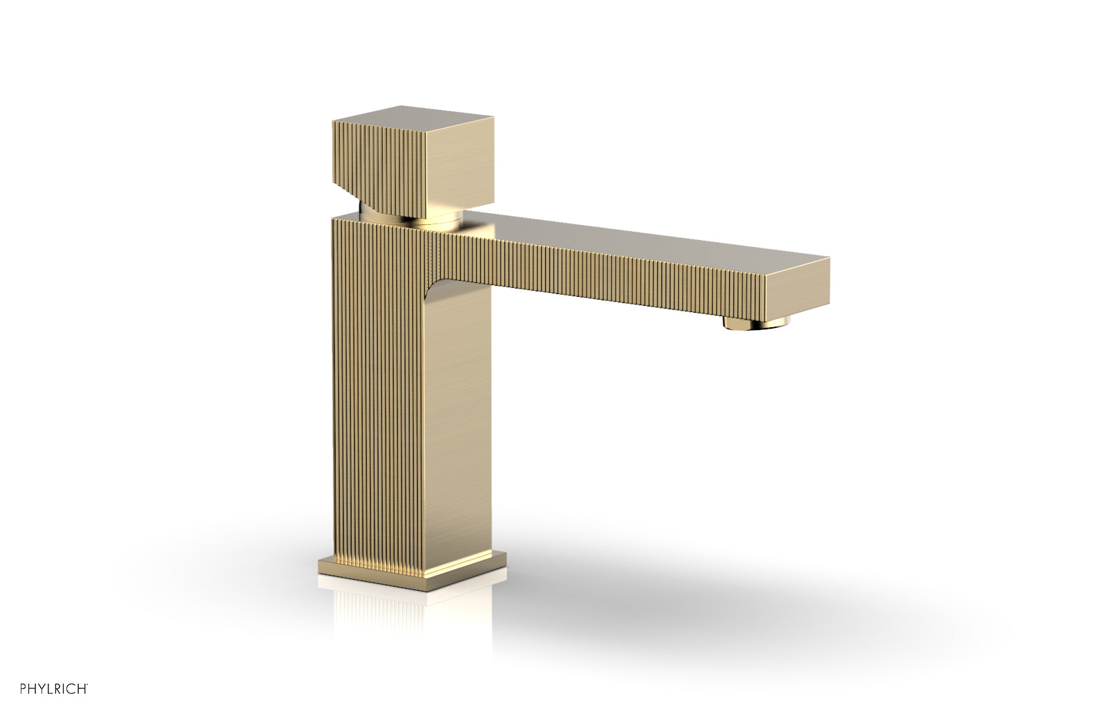 Phylrich STRIA Single Hole Lavatory Faucet, Low - Cube Handle 291L-08 - Satin Brass