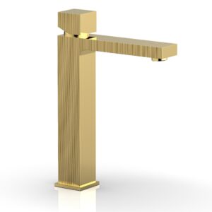 Phylrich STRIA Single Hole Lavatory Faucet, Tall – Cube Handle 291T-08 – Polished Gold
