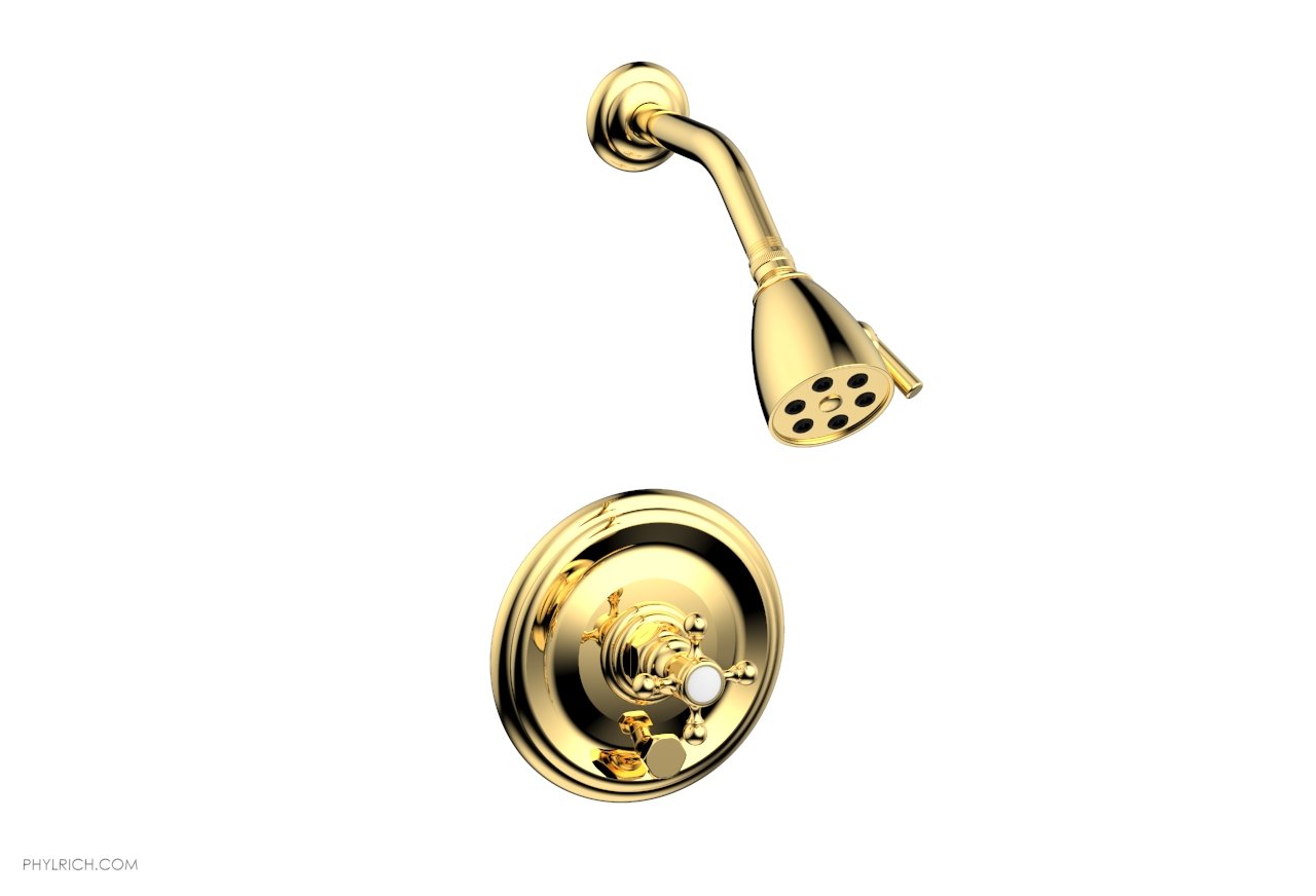 Phylrich HEX TRADITIONAL Pressure Balance Shower and Diverter Set (Less Spout) 4-151 - Polished Gold