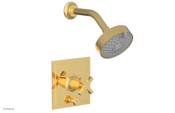 Phylrich HEX MODERN Pressure Balance Shower and Diverter Set - Cross Handle (Less Spout) 4-153 - Polished Gold