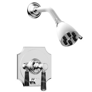 Phylrich HENRI Pressure Balance Shower and Diverter Set – Black Marble Handle (Less Spout) 4-163 – Polished Chrome