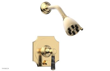 Phylrich HENRI Pressure Balance Shower and Diverter Set - Black Marble Handle (Less Spout) 4-163 - Satin Brass