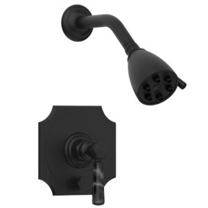 Phylrich HENRI Pressure Balance Shower and Diverter Set – Black Marble Handle (Less Spout) 4-163 – Matte Black