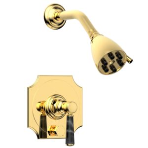 Phylrich HENRI Pressure Balance Shower and Diverter Set – Black Marble Handle (Less Spout) 4-163 – Polished Gold