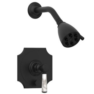 Phylrich HENRI Pressure Balance Shower and Diverter Set -White Marble Handle (Less Spout) 4-163 – Matte Black