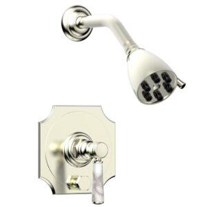 Phylrich HENRI Pressure Balance Shower and Diverter Set -White Marble Handle (Less Spout) 4-163 – Satin Nickel