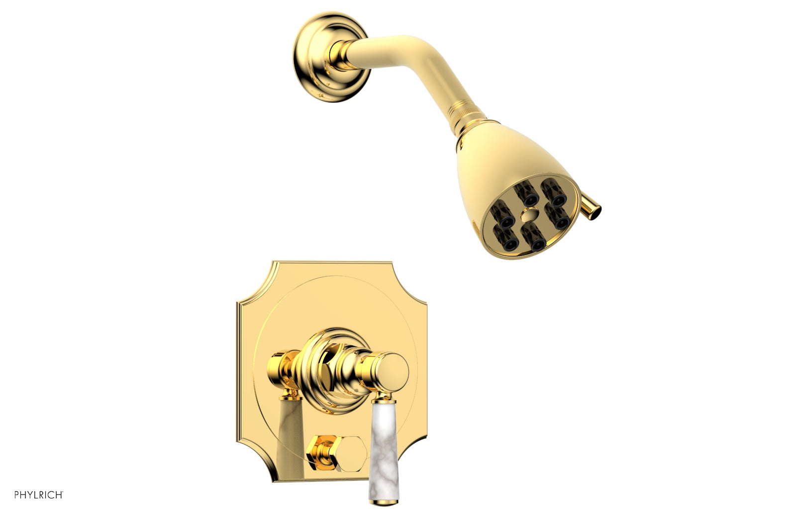 Phylrich HENRI Pressure Balance Shower and Diverter Set -White Marble Handle (Less Spout) 4-163 - Polished Gold