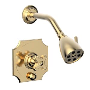 Phylrich MARVELLE Pressure Balance Shower and Diverter Set (Less Spout), Cross Handle 4-477 – Satin Brass