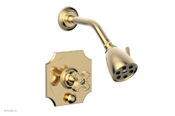 Phylrich MARVELLE Pressure Balance Shower and Diverter Set (Less Spout), Cross Handle 4-477 - Satin Brass
