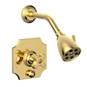 Phylrich MARVELLE Pressure Balance Shower and Diverter Set (Less Spout), Cross Handle 4-477 – Polished Gold