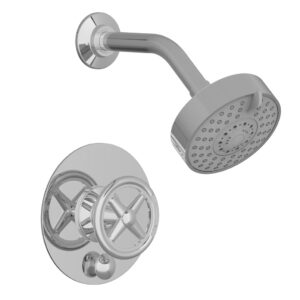 Phylrich WORKS Pressure Balance Shower and Diverter Set (Less Spout), Cross Handle 4-614 – Polished Chrome