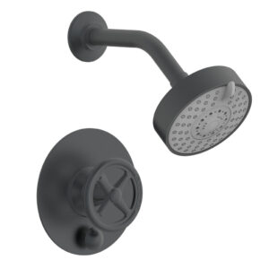 Phylrich WORKS Pressure Balance Shower and Diverter Set (Less Spout), Cross Handle 4-614 – Gun Metal