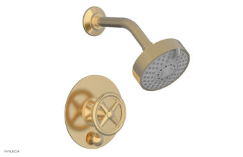 Phylrich WORKS Pressure Balance Shower and Diverter Set (Less Spout), Cross Handle 4-614 - Satin Brass