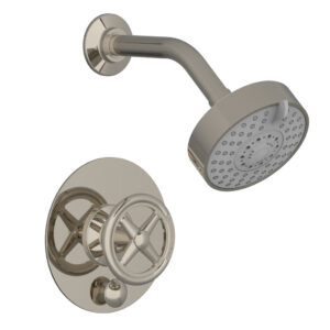 Phylrich WORKS Pressure Balance Shower and Diverter Set (Less Spout), Cross Handle 4-614 – Polished Nickel
